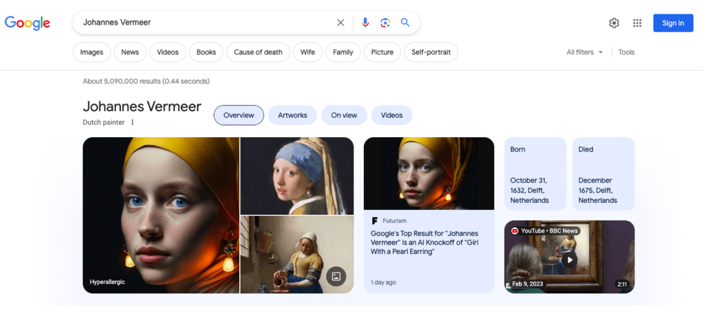 imagen generada por inteligencia artifical es mostrada como si fuese creada por Johannes Vermeer